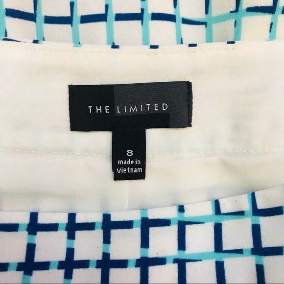THE LIMITED Teal Blue and White Windowpane A-Line Midi Skirt 8 - Picture 5 of 7